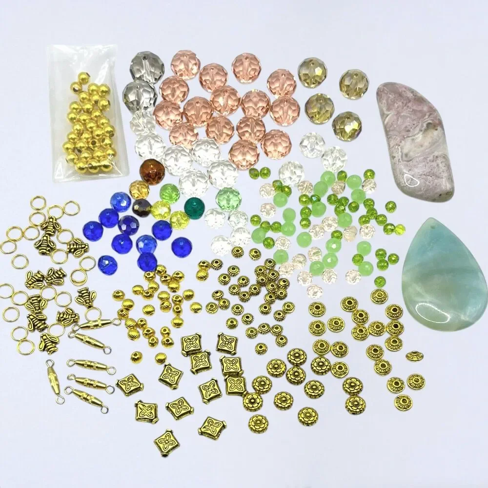 Mixed Lot Beads Faceted Glass Gemstones Gold Tone Metal Crystal Jewelry Findings